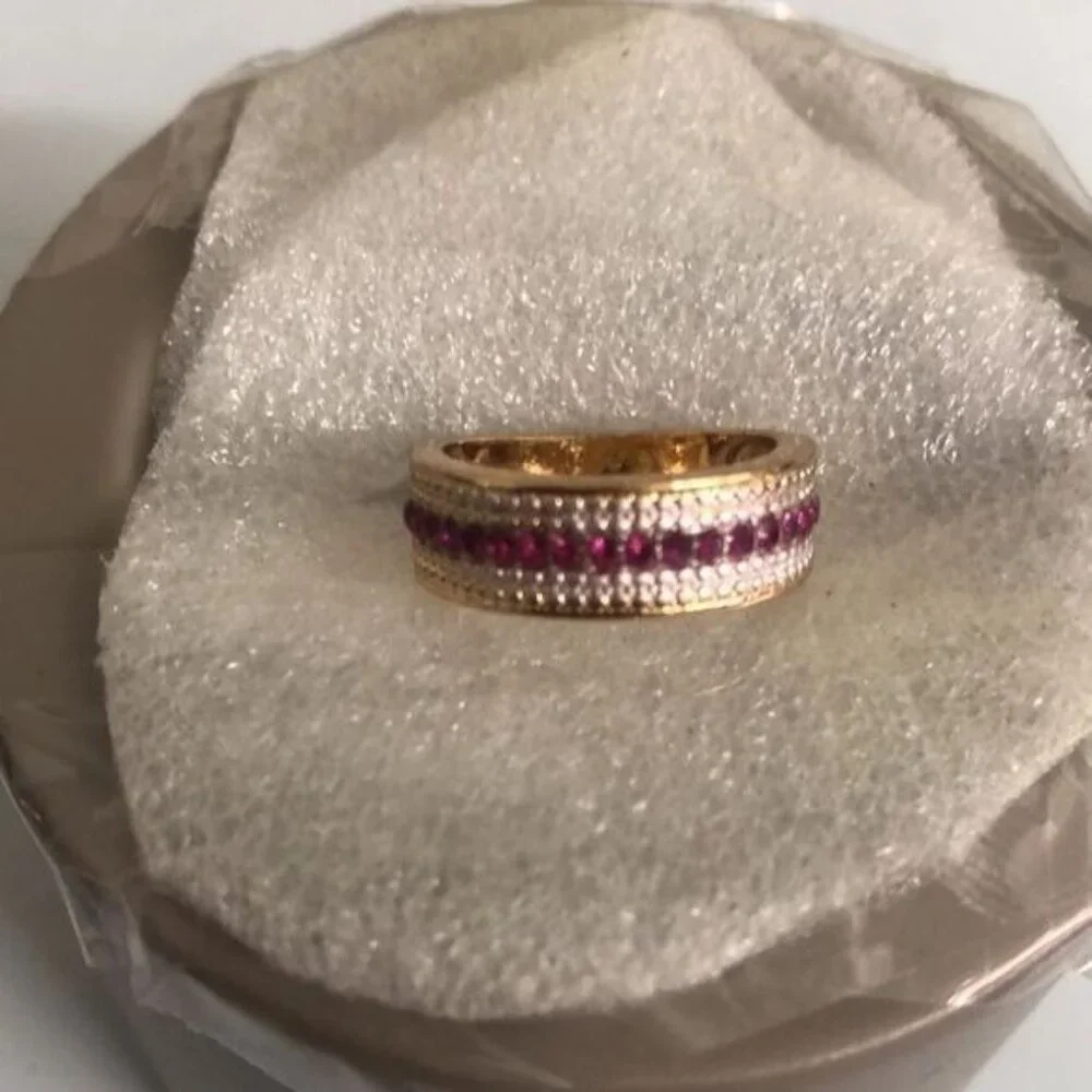 Golden‎ tone 2 piece eternity ring birthstone
